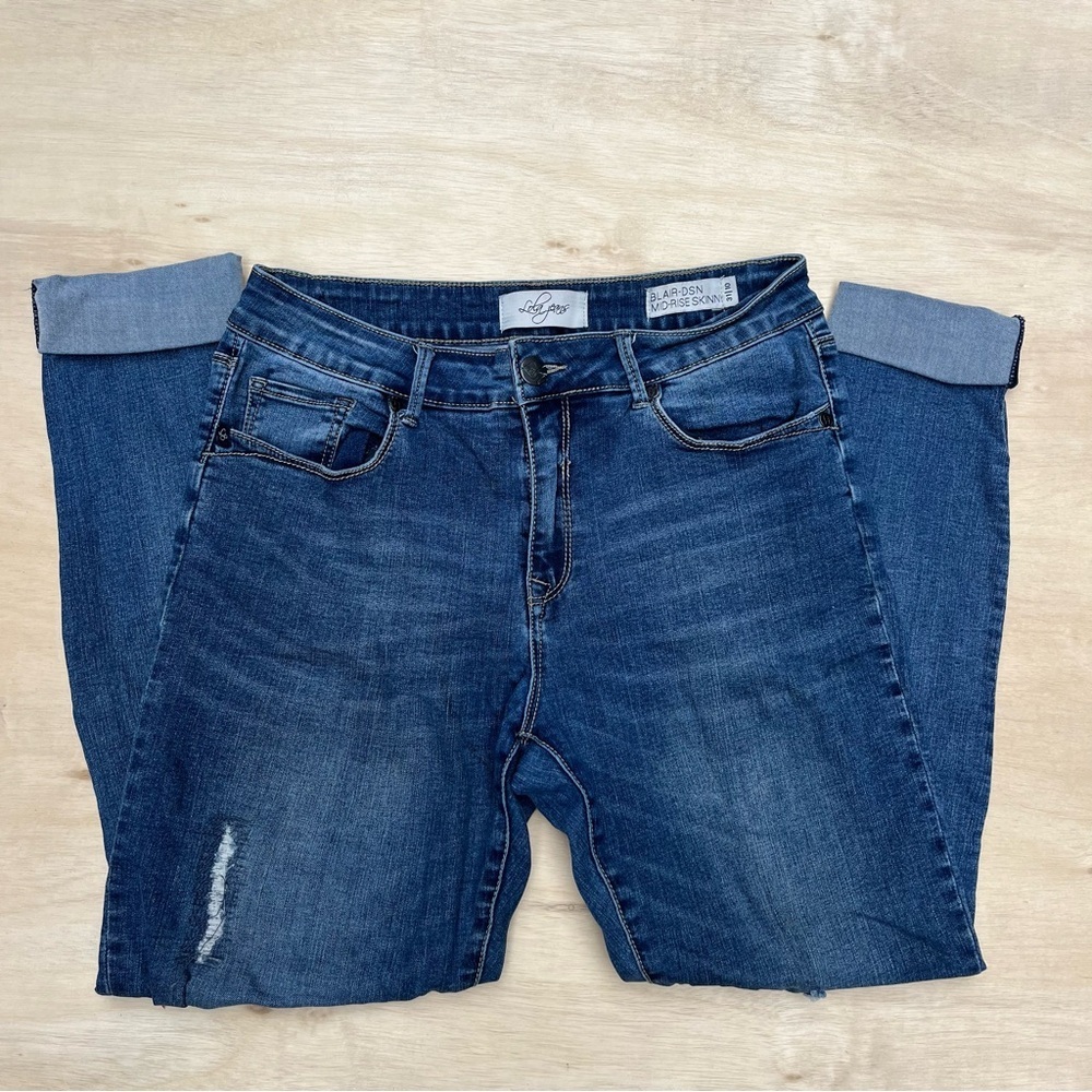 Lola Jeans Blair-DSN Mid Rise Skinny Size 10 Blue Jeans Distressed Casual